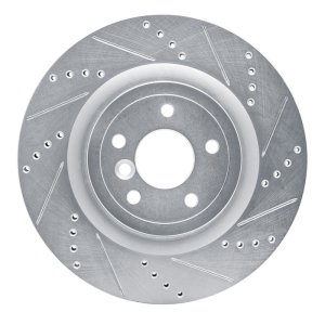 Jaguar XF Brake Rotor (1) - Rear Right - R1 Concepts - Drilled & Slotted - Silver - `16-`24